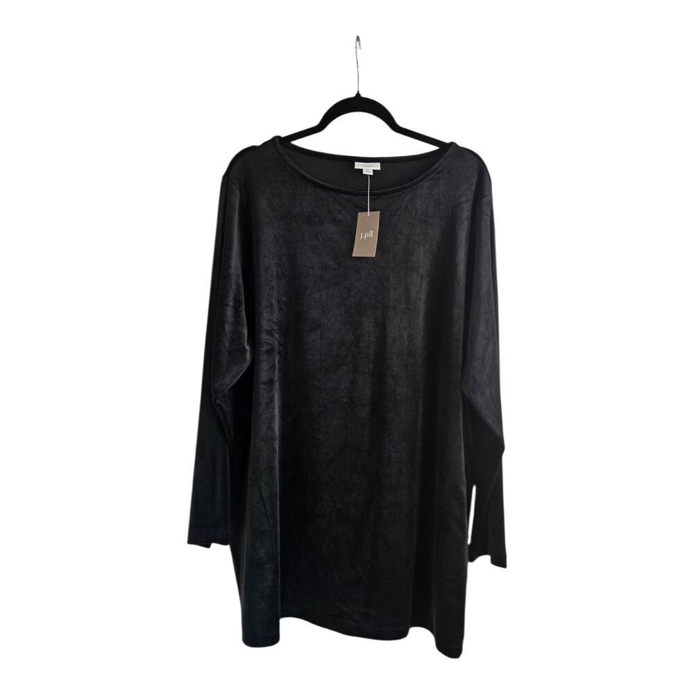 J. Jill Pure Jill NWT Womens 3X Tunic Top Velour Black L/S Side Pockets